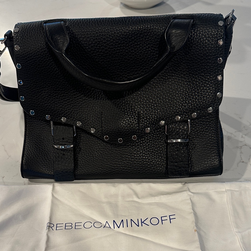 Rebecca Minkoff Black Leather Biker Satchel With Silver Studs